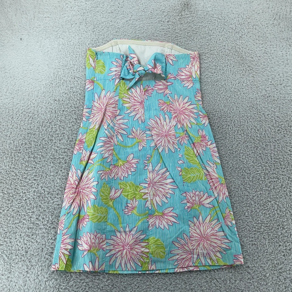 Lilly Pulitzer Strapless Dress Womens 2 Blue Pink‎ Floral Bow Back Sundress Mini - Picture 3 of 10